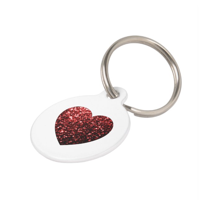 Glamor Red Glitter sparkles Heart Personaliseren Huisdierpenning (Zijkant)
