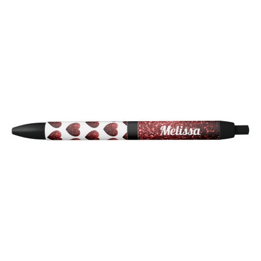 Glamor Red Glitter sparkles Heart Personaliseren Zwarte Inkt Pen (Voorkant)