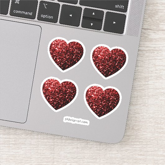 Glamor Red Glitter sparkles Hearts Sticker (Detail)