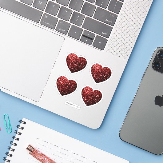 Glamor Red Glitter sparkles Hearts Sticker (Laptop met iPhone)