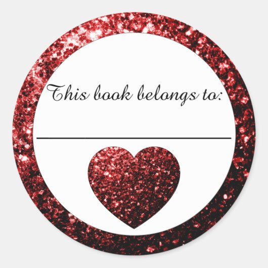 Glamor Red sparkles Heart Bookplate Sticker (Voorkant)