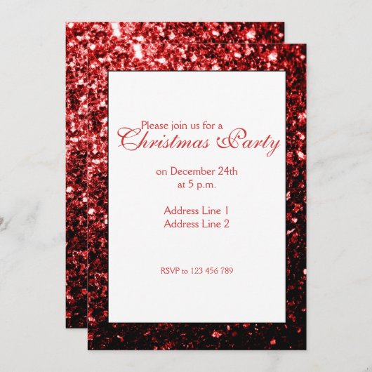 Glamor Red sparkles kerstfeest uitnodiging (Voorkant / Achterkant)