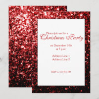 Glamor Red sparkles kerstfeest uitnodiging