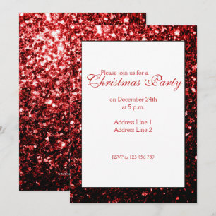 Glamor Red sparkles kerstfeest uitnodiging