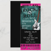 Glamor Rock N Roll Star Birthday Ticket VIP Kaart (Voorkant / Achterkant)