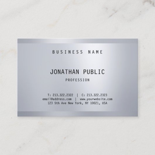 Glamor Silver Elegant Minimalist Moderne Sjabloon Visitekaartje (Voorkant)