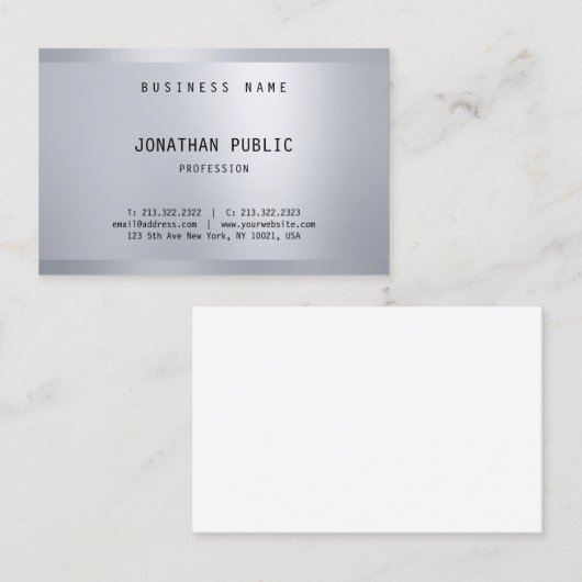 Glamor Silver Elegant Minimalist Moderne Sjabloon Visitekaartje (Voorkant / Achterkant)