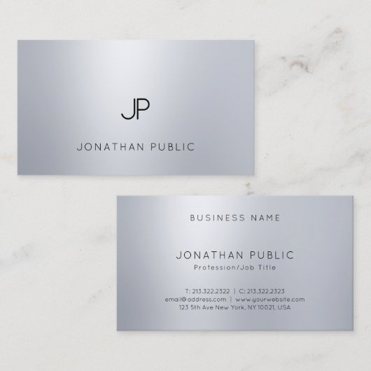 Glamor Silver look Elegant Modern Monogram Chic Visitekaartje (Voorkant / Achterkant)