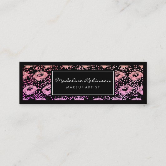 Glamor Vibrant Glitter Kisses Spect Black Border Mini Visitekaartje (Voorkant)