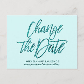 Glamorou Aqua glitterscript wijzigingsdatum Aankondigingskaart