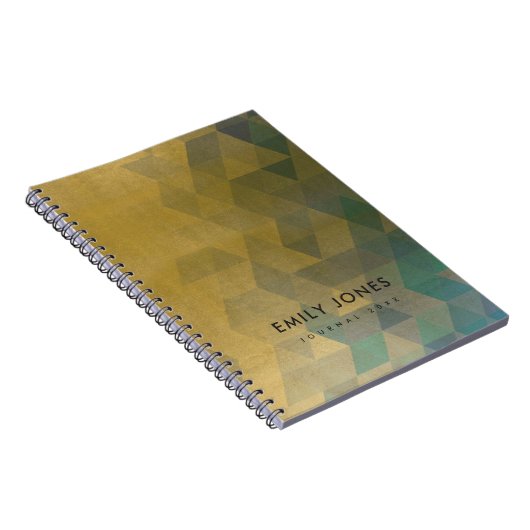 GLAMOROUS AQUA BLUE GOLD FAUX TRIANGULAR PATROON NOTITIEBOEK (Rechterzijde)