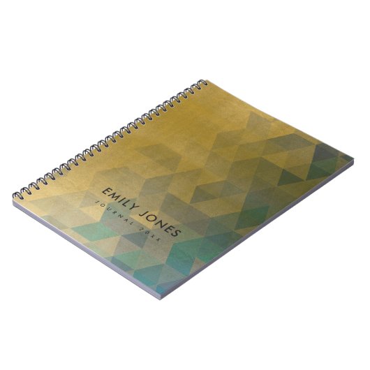 GLAMOROUS AQUA BLUE GOLD FAUX TRIANGULAR PATROON NOTITIEBOEK (Linkerzijde)