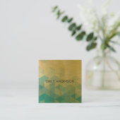 GLAMOROUS AQUA BLUE GOLD FAUX TRIANGULAR PATROON VIERKANTE VISITEKAARTJE (Staand voorkant)