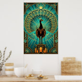Glamorous Art Deco Peacock Teal & Gold Poster (Keuken)