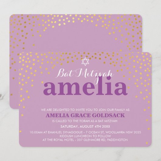 GLAMOROUS BAT MITZVAH rustieke gouden confetti paa Kaart (Voorkant / Achterkant)