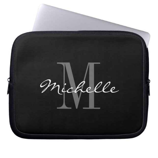 Glamorous black and white monogram laptop sleeves (Voorkant)