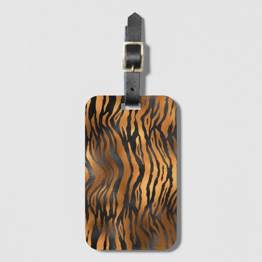 Glamorous Black Brown Tiger Stripes Animal Print Bagagelabel (Voorkant (verticaal))