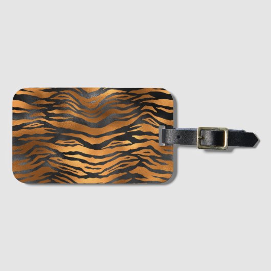 Glamorous Black Brown Tiger Stripes Animal Print Bagagelabel (Voorkant (horizontaal))