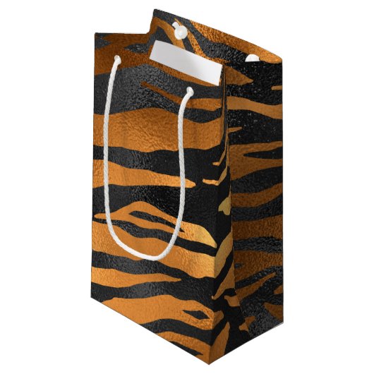 Glamorous Black Brown Tiger Stripes Animal Print Klein Cadeauzakje (Voorkant Gekanteld)
