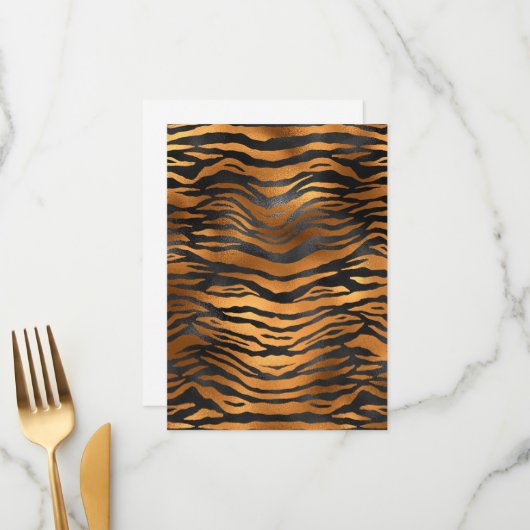 Glamorous Black Brown Tiger Stripes Animal Print Menu (Voorkant / Achterkant in situ)