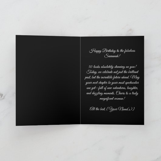 Glamorous Black Gemstone White Rose 50th Birthday Kaart (Binnen)