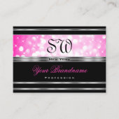 Glamorous Black Girly Pink Glitter Initials Silver Visitekaartje (Voorkant)