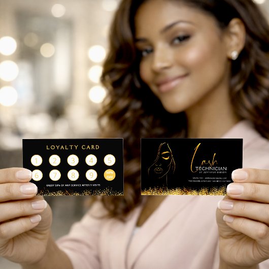 Glamorous Black & Gold Lash Tech Loyalty Card