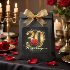 Glamorous Black Gold Red Rose 30th Birthday Party Vierkante Sticker