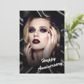 Glamorous Black Leather Anniversary Flat Card Kaart (Staand voorkant)