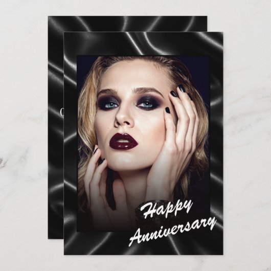 Glamorous Black Leather Anniversary Flat Card Kaart (Voorkant / Achterkant)