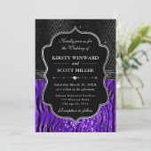 Glamorous Black Purple Tiger Stripes Wedding Kaart (Staand voorkant)