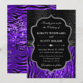 Glamorous Black Purple Tiger Stripes Wedding Kaart (Voorkant / Achterkant)