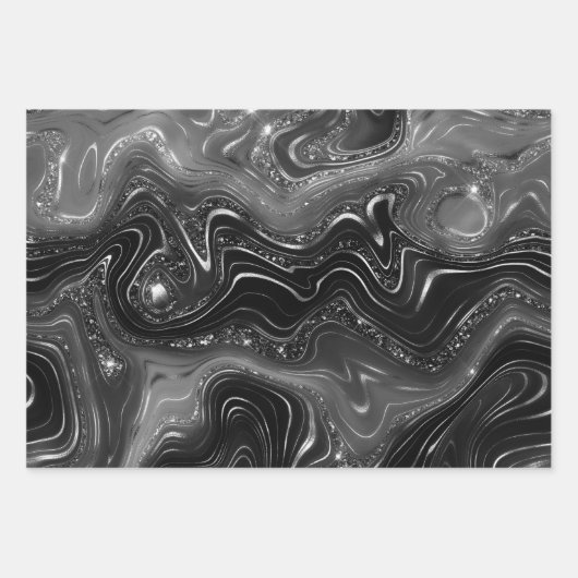 Glamorous Black & Silver Sparkling Patterns Inpakpapier Vel (Voorkant 3)