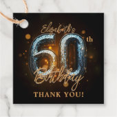 Glamorous Black Sparkly 60th Birthday Thank You Bedankjes Labels (Voorkant)