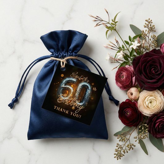 Glamorous Black Sparkly 60th Birthday Thank You Bedankjes Labels