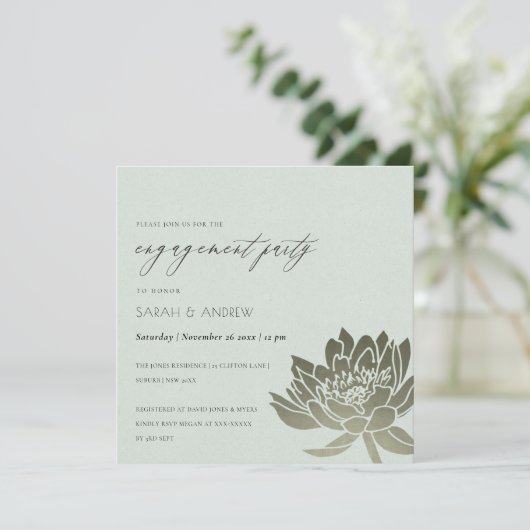 GLAMOROUS BLEEK BLAUW SILVER LOTUS FLORAL VERLOVIN KAART (Staand voorkant)