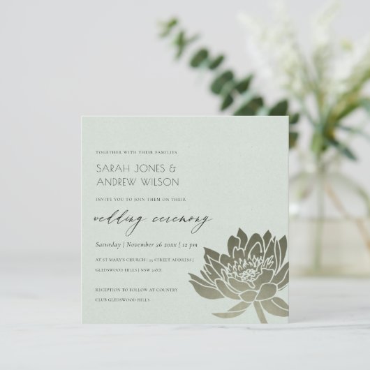 GLAMOROUS BLEEK BLAUW SILVER LOTUS FLORAL WEDING KAART (Staand voorkant)