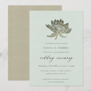 GLAMOROUS BLEEK BLAUW SILVER LOTUS FLORAL WEDING KAART