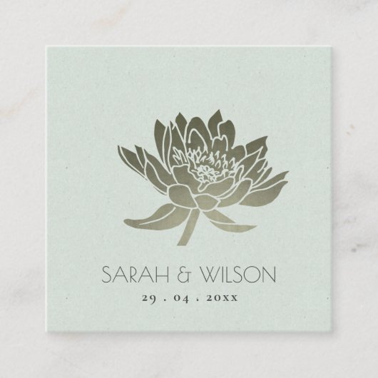 GLAMOROUS BLEEK BLAUW SILVER LOTUS FLORAL WEDING VIERKANTE VISITEKAARTJE (Voorkant)