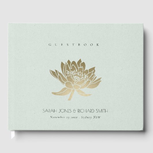 GLAMOROUS BLEEK BLAUW SILVER LOTUS MONOGRAM GASTENBOEK (Voorkant)