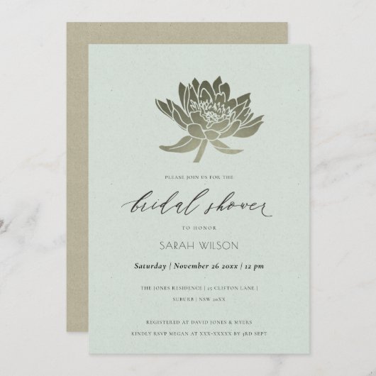 GLAMOROUS BLEEK BLAUW SILVER LOTUS VRIJGEZELLENFEE KAART (Voorkant / Achterkant)