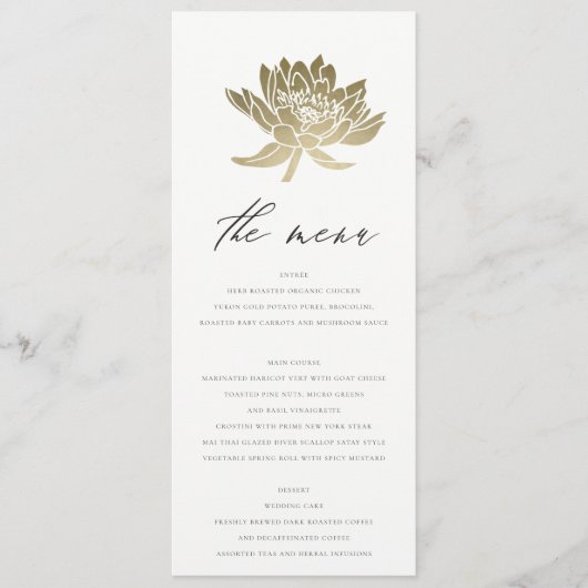 GLAMOROUS BLEEK GOLD WHITE KRAFT LOTUS FLORAL MENU (Voorkant)