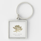 GLAMOROUS BLEEK GOLD WHITE LOTUS BEWAREN DE DATUM  SLEUTELHANGER (Voorkant)