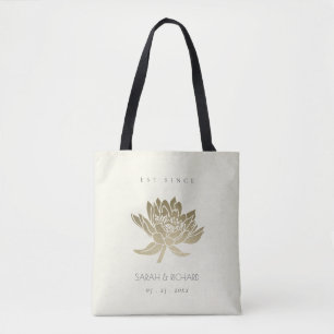 GLAMOROUS BLEEK GOLD WHITE LOTUS BEWAREN DE DATUM TOTE BAG