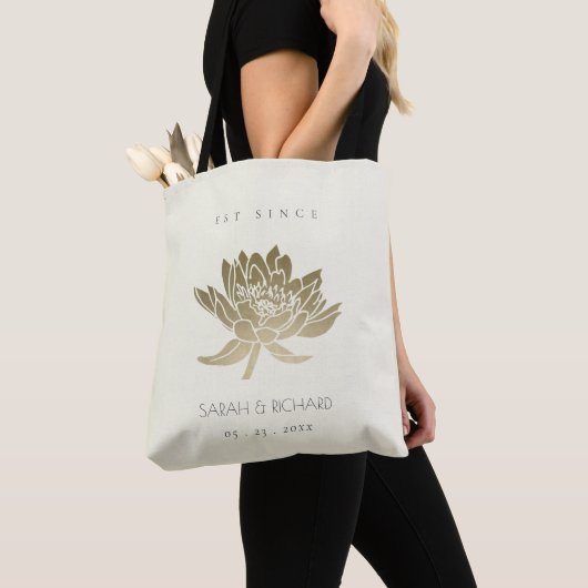 GLAMOROUS BLEEK GOLD WHITE LOTUS BEWAREN DE DATUM  TOTE BAG (Dichtbij)