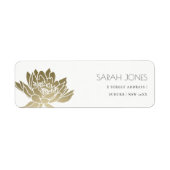 GLAMOROUS BLEEK GOLD WHITE LOTUS FLORAL ADDRUK ETIKET (Voorkant)