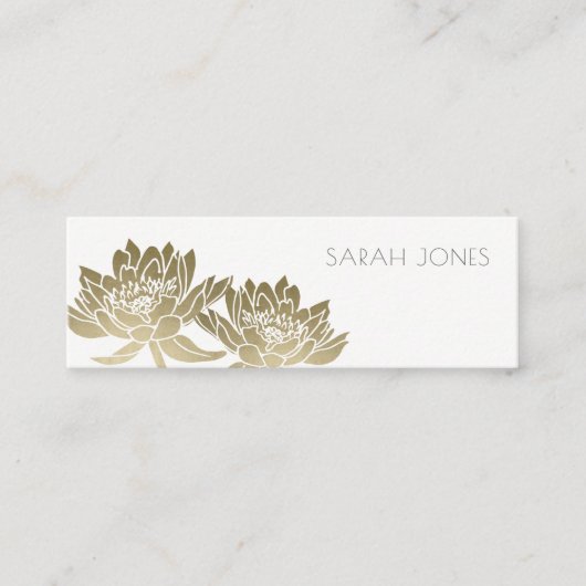 GLAMOROUS BLEEK GOLD WHITE LOTUS FLORAL ADDRUK MINI VISITEKAARTJE (Voorkant)