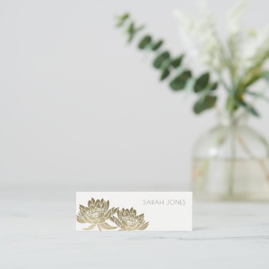 GLAMOROUS BLEEK GOLD WHITE LOTUS FLORAL ADDRUK MINI VISITEKAARTJE (Staand voorkant)