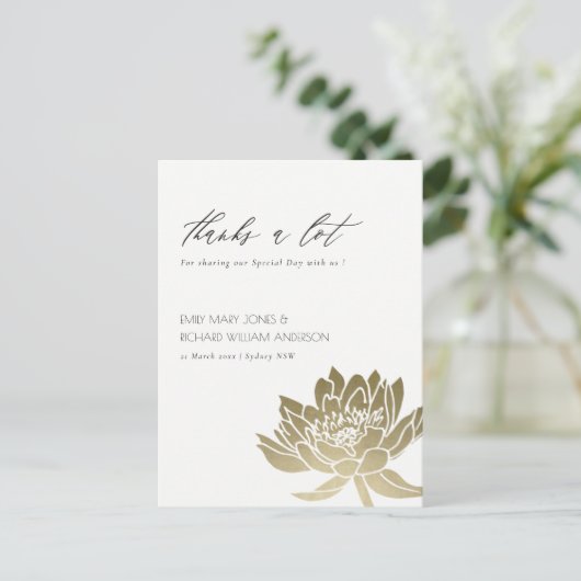 GLAMOROUS BLEEK GOLD WHITE LOTUS FLORAL DANK U BRIEFKAART (Staand voorkant)
