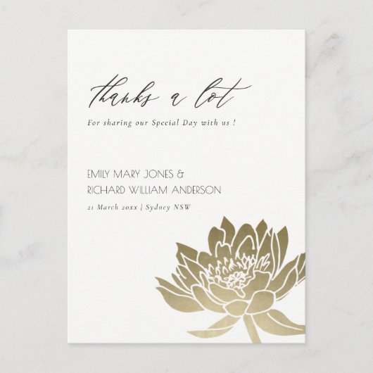 GLAMOROUS BLEEK GOLD WHITE LOTUS FLORAL DANK U BRIEFKAART (Voorkant)